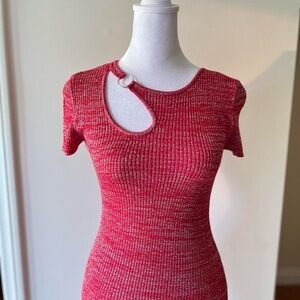 2000s Zenon Galaxy Dress Sparkly Metallic Red O-Ring Cutout Vintage NYE Party XS